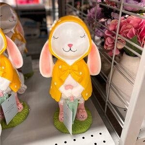 Adorable Bunny Figurine in Yellow Raincoat
